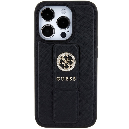 Guess Grip Stand 4G Saffiano Strass case for iPhone 15 Pro Max - black