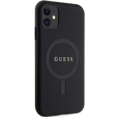 Original Handyhülle IPHONE 11 / XR Guess Hardcase Saffiano MagSafe (GUHMN61PSAHMCK) schwarz