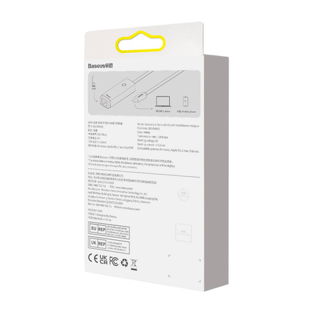 Baseus Lite Series zewnętrzna karta sieciowa USB Typ C - RJ-45 (100Mbps) biały (WKQX000202)