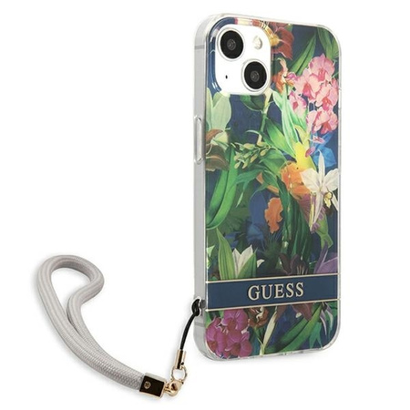 Case IPHONE 13 Guess Hardcase Flower Strap (GUHCP13MHFLSB) blue