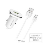 Borofone - ładowarka samochodowa USB z QC3.0 i kablem micro USB w zestawie, biały