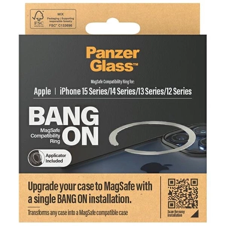 Pierścień MagSafe PanzerGlass Bang ON do iPhone 12 / 13 / 14 / 15 - srebrny