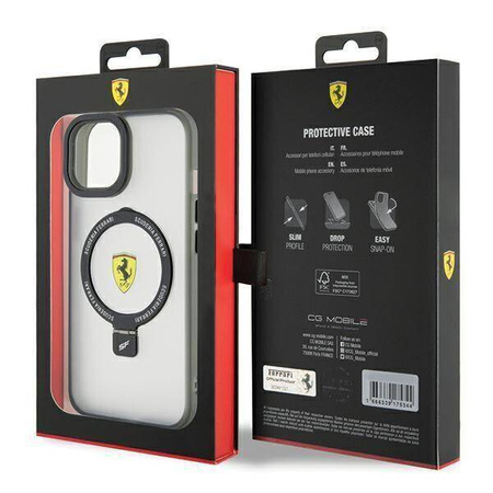 Original Case IPHONE 14 PLUS / 15 PLUS Ferrari Hardcase Ring Stand 2023 Collection MagSafe (FEHMP15MUSCAH) transparent