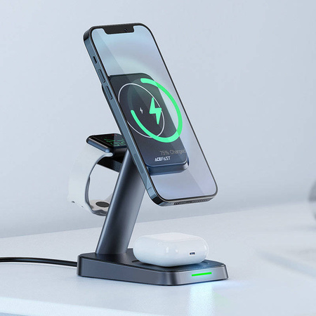 Acefast Qi Wireless Charger 15W für iPhone (mit MagSafe), Apple Watch und Apple AirPods Standhalterung Magnethalter schwarz (E3 schwarz)