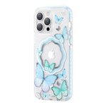 Kingxbar Butterfly Series magnetyczne etui iPhone 14 Pro MagSafe etui z motylami niebieskie