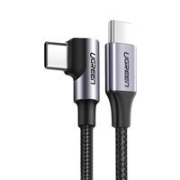 Ugreen kątowy kabel przewód USB Typ C - USB Typ C Power Delivery 60 W 20 V 3 A 1 m czarno-szary (US255 50123)